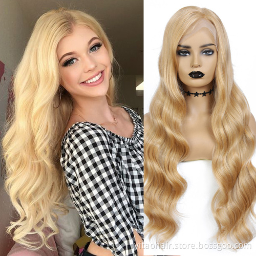 Burgundy color  wave Lace Wig L Part Heat Resist Fiber Soft Long body Wave Hair Wig For Black Women Synthetic Lace Front Wigs